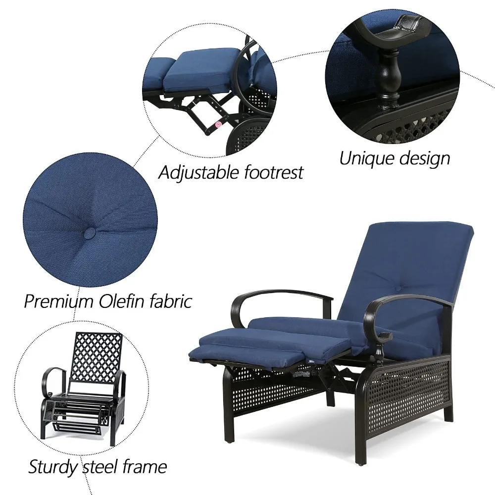Outdoor Recliner Adjustable Patio Reclining Lounge Chair with Olefin Cushion, for Poolside, Beach, Yard, Outdoor Recliner 5