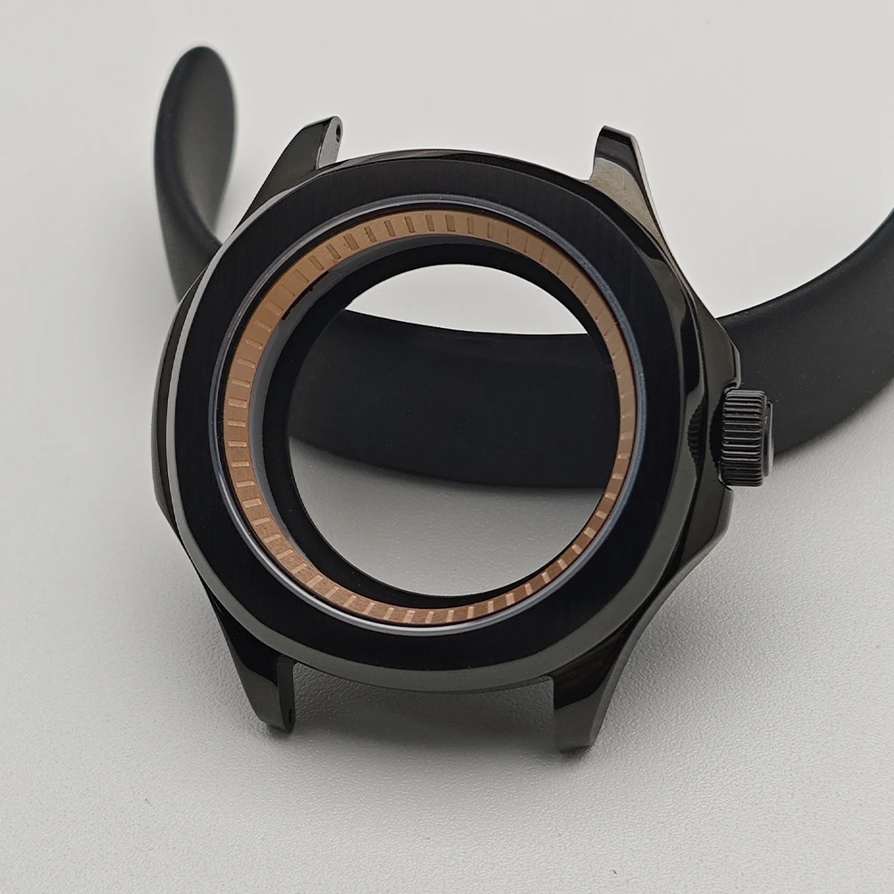 Black Steel Watch Case with Chapter Ring and Sapphire Glass, 39.5mm