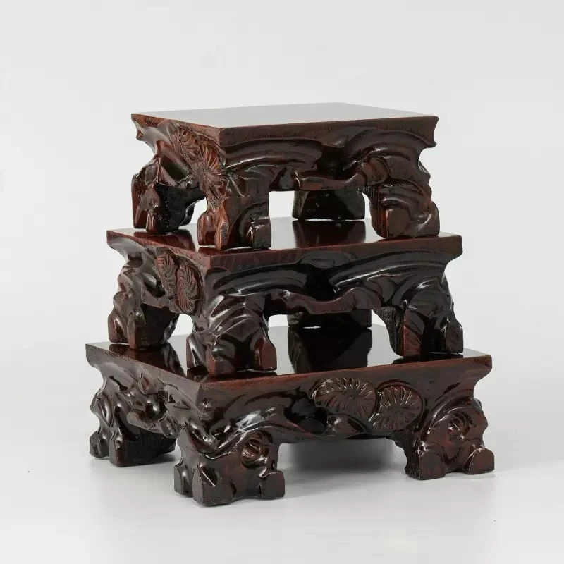 Rectangular Flower Potted Base, Solid Wood, Handcrafted Ornaments, Strange Stones, Mount Taishan Stone