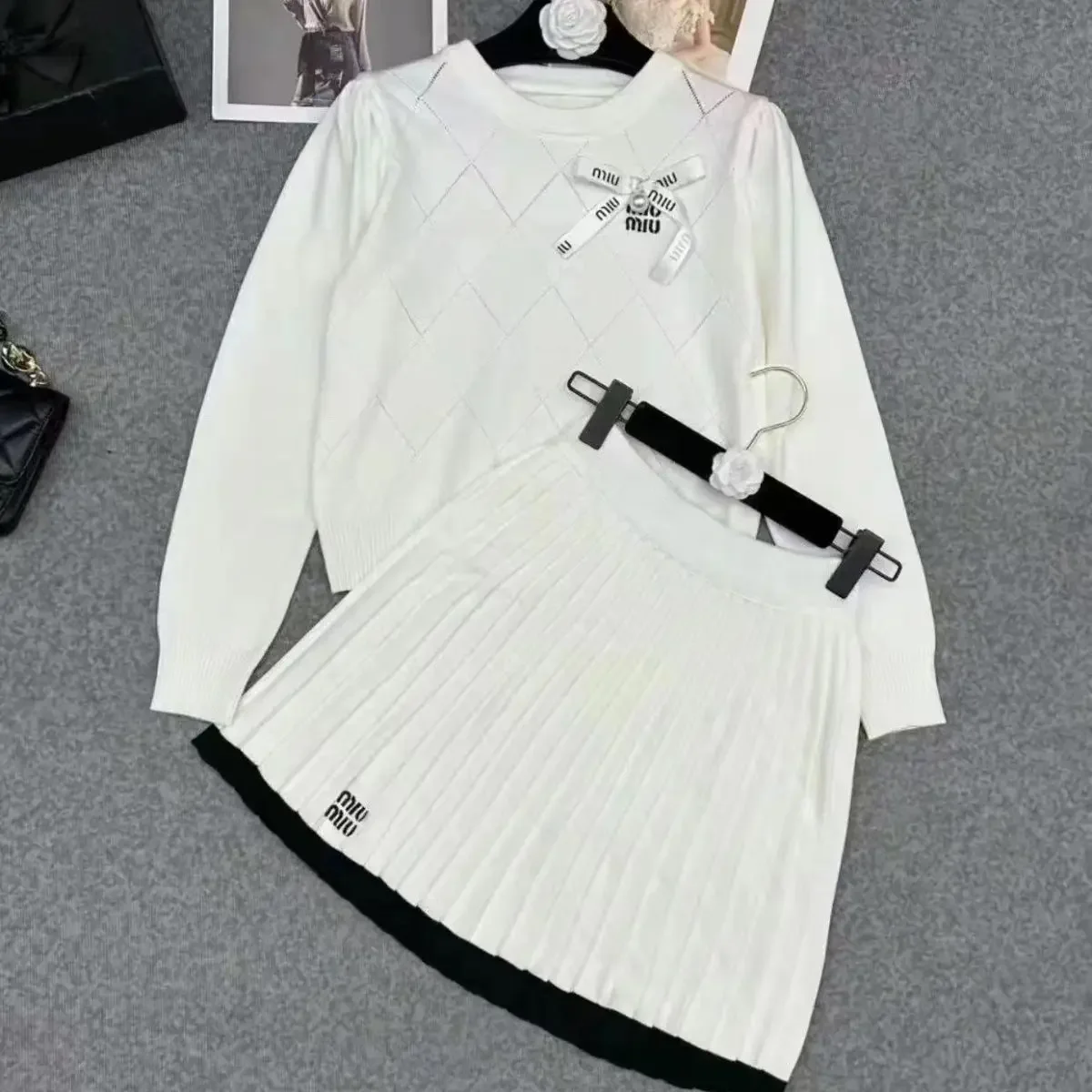 Women's Short Set Luxury Brand Golf Set Women's Golf Dress New Two Piece Korean Dress Knitwear