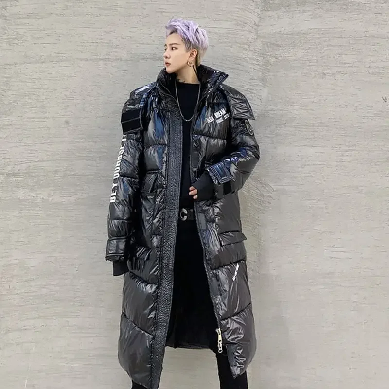 Kpop Extra Long Over-the-knee Parkas Couple Padded Coat Unisex