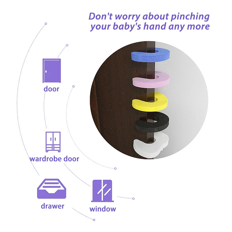 5PCS EVA C Shape Security Cabinet Locks Door Clip Baby Safety Locks Children Protection Kids Finger Safe Foam Door Stopper cabinet safety lock