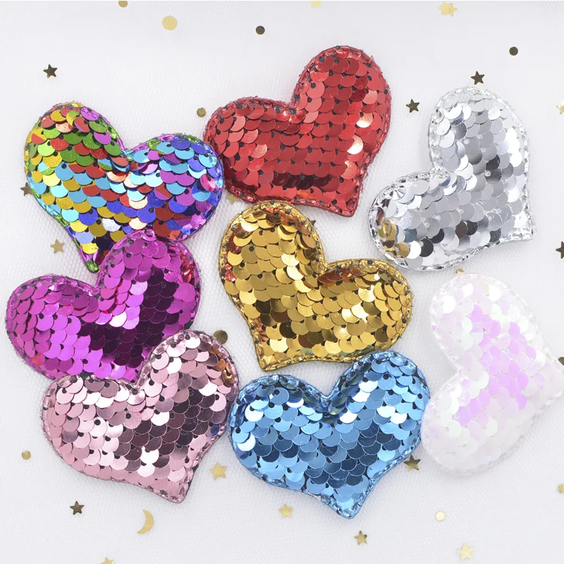 16Pcs 슬랩 업 반짝이 Paillette 패딩 패치 공예 가방에 대 한 심장 Appliques 의류 바느질 용품 DIY 머리 활 장식