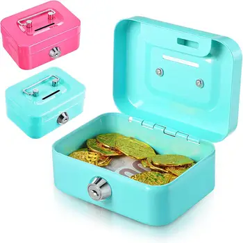 Money Safe Box Mini Cash Box Metal Key Money Bank Small Security Lock Box Portable Sturdy Lockable Coin Boxes for Adults Kids 1