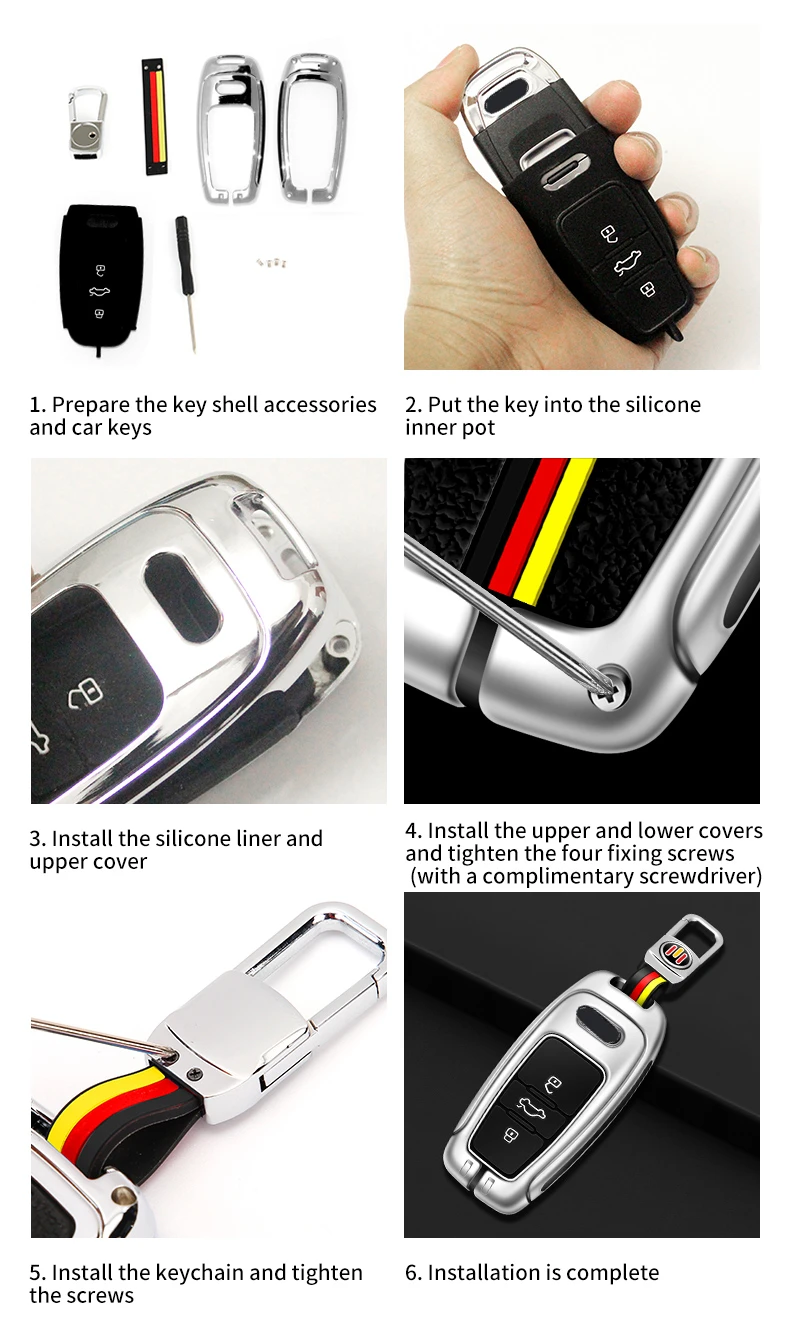 Custodia/cover per Chiave/telecomando in lega per Audi A1 A3 A4 A5 A6 A7 A8 Quattro Q3 Q5 Q7 2009-2015 accessori - Se22841c0c3d7493ea123f338ae8ce536X