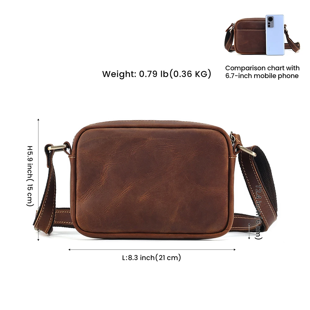 Crazy Horse Leather Messenger Bag Men Shoulder Bag Retro Crossbody Bag  Casual Satchel