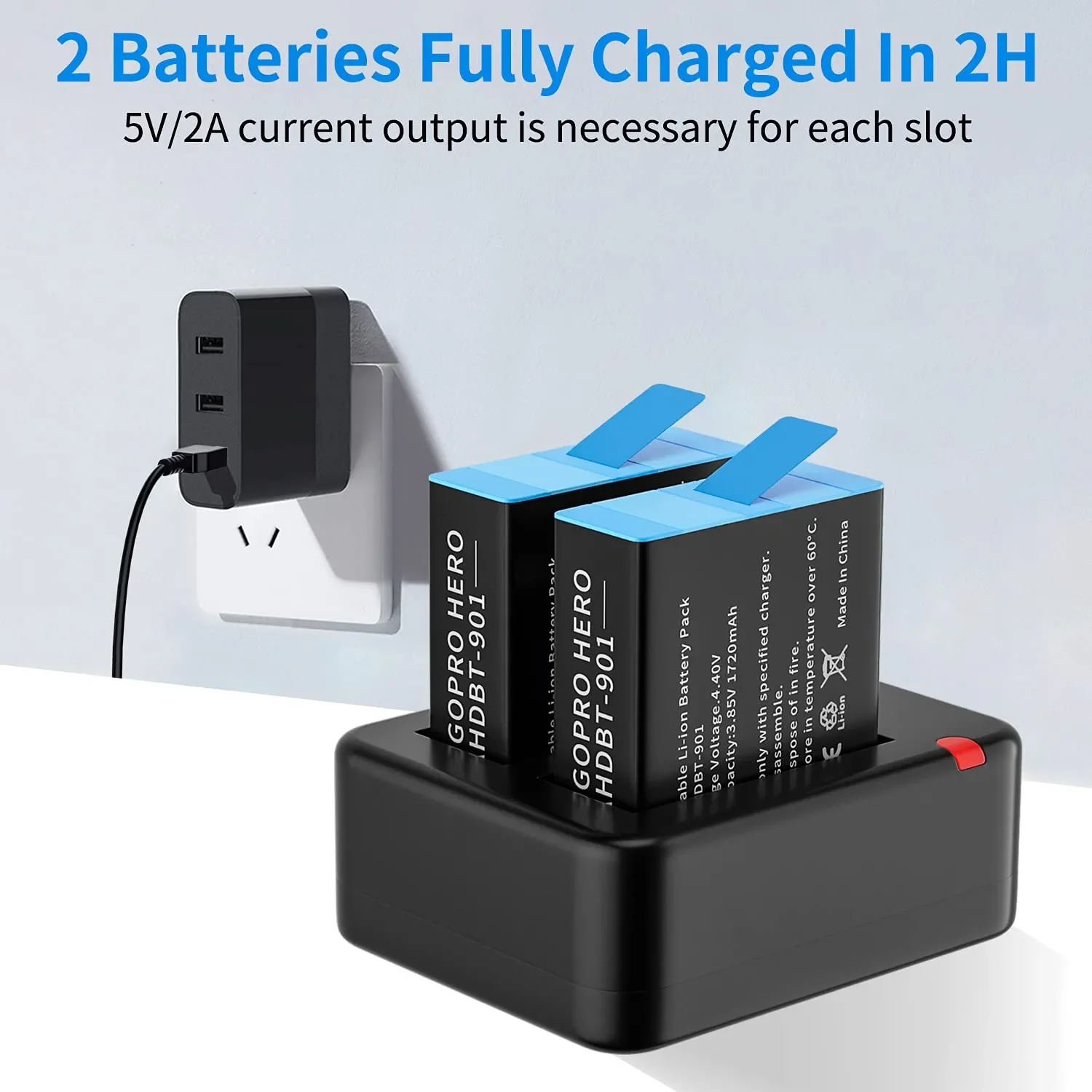 HONGDAK Dual Port Slot Double Battery Charger For Gopro Go Pro Hero 11 10 9 Black with USB Cable Action Camera Accessory