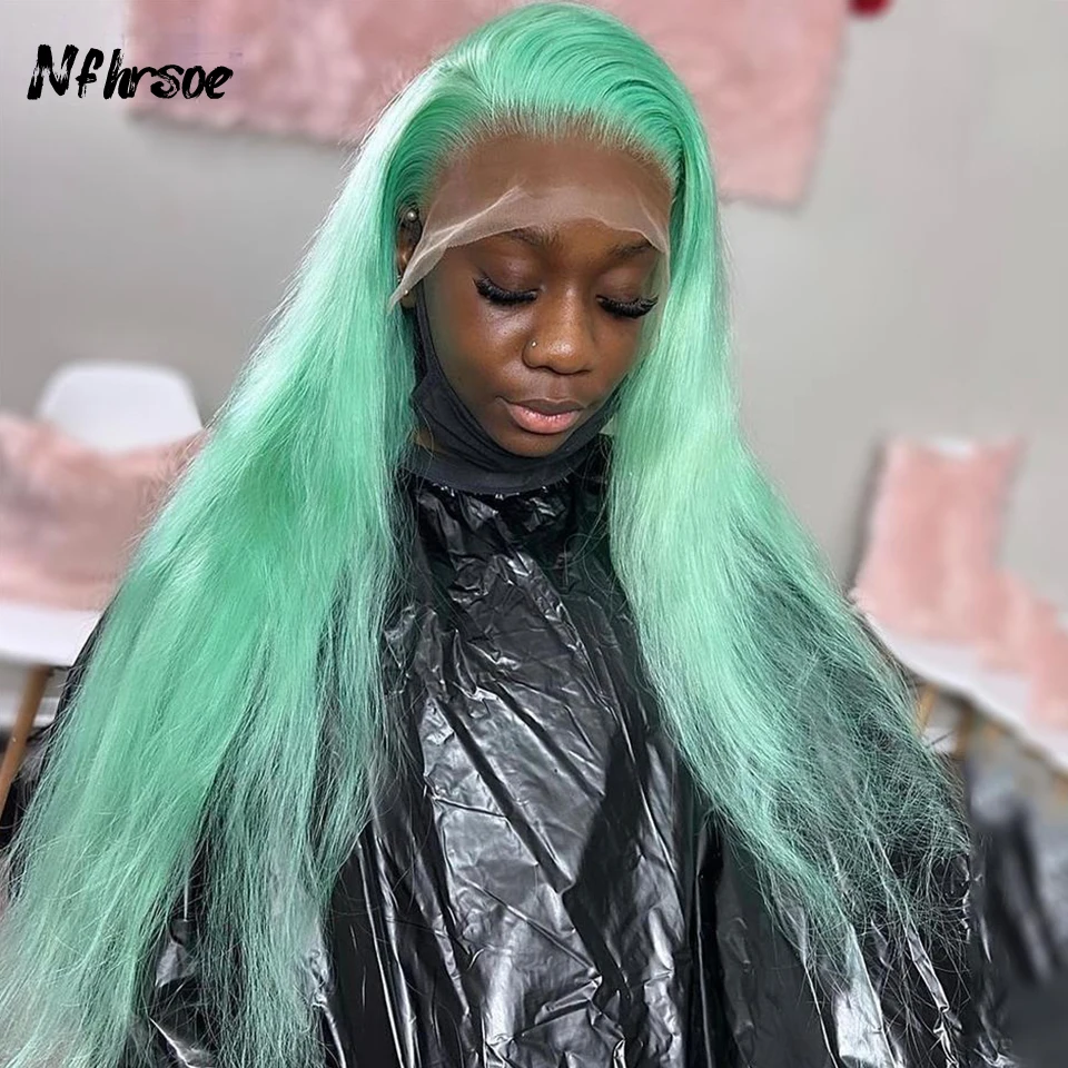 Mint Green Straight 13x4 Lace Frontal Wig Human Brazilian Hair Wigs For Black Women Pre-Plucked Hair Wigs
