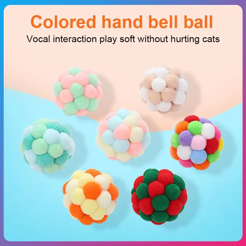 1PC Catnip Chewing Interactive Toy Kitten Puppy Plush Ball Game Dog Cat Toy Colorful Handmade Bell Bouncy Ball Pet Gift Supplies smart interactive pet toy ball colorful usb rechargeable led self rotating ball with catnip bell feather for cats and puppy dogs