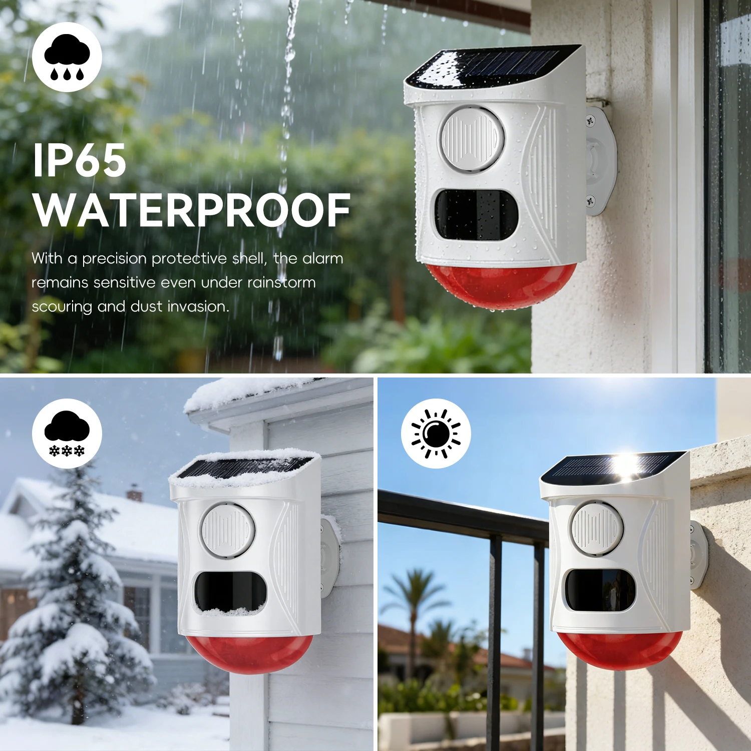 Solar-Powered Outdoor Alarm: Waterproof Motion Detector with 120dB Siren & Lights