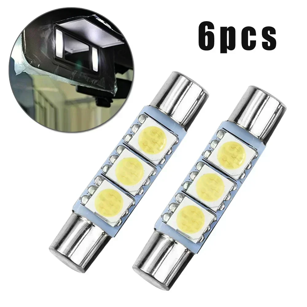 Car Headlight Bulbs LED Headlight Bulbs 6X Car LED Lights Sunshade Mirror Lamps Xenon White 5050 3SMD 6641/6614F 12V 6000K LED Bulb Sun Visor Makeup Mirror Fuse Light