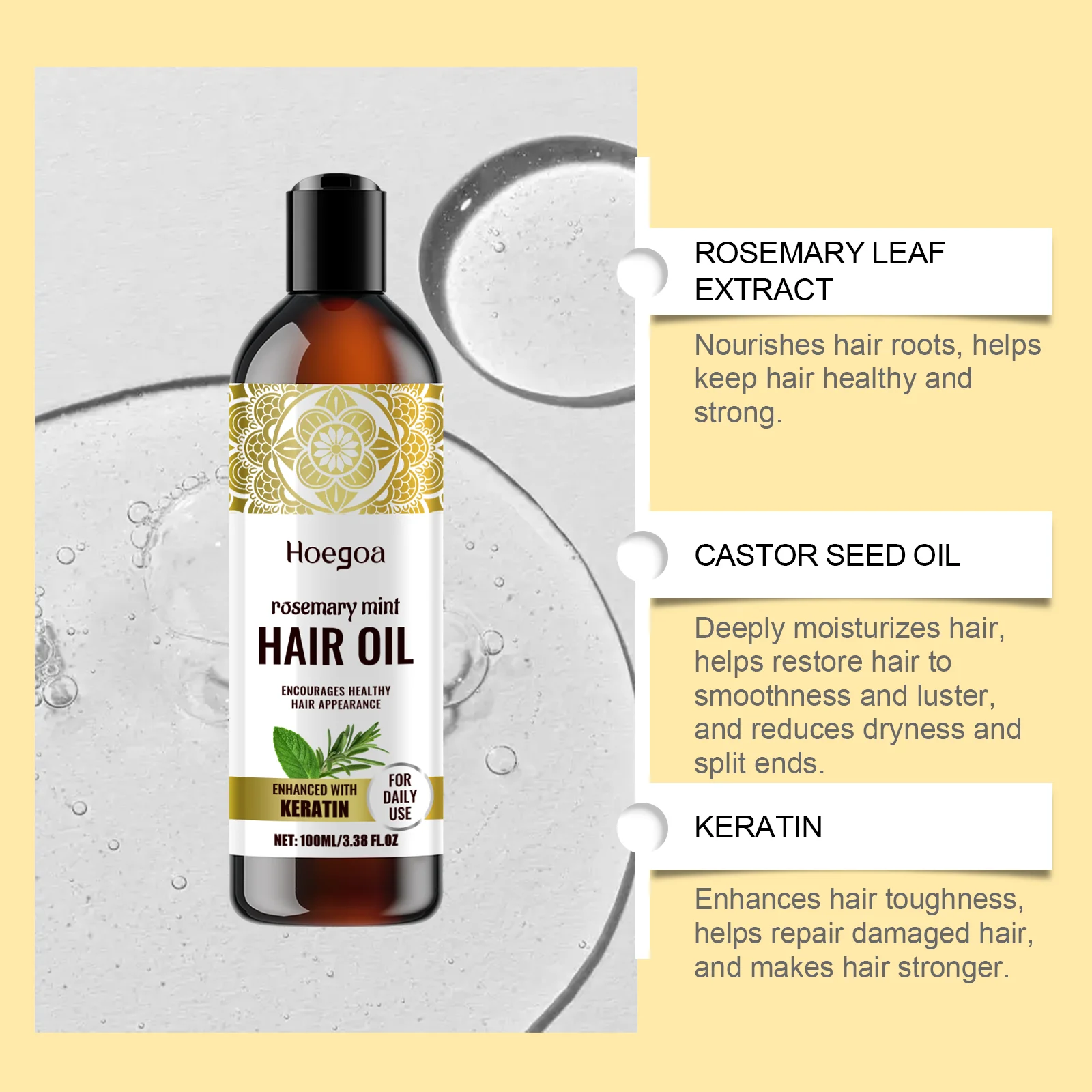 Rosemary Mint Hair Oil - Nourishing Treatment For Dry Frizzy Hair, Helps Improve Shine & Softness, Lightweight Formula