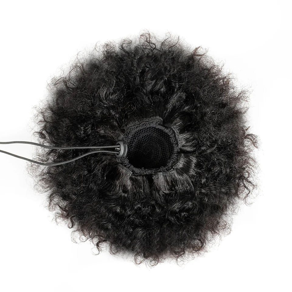 6inch Afro Puff Hair Bun Short Afro Kinky Curly Drawstring Ponytail Human Hair Clip In Extensions Short Chignon Hairpiece
