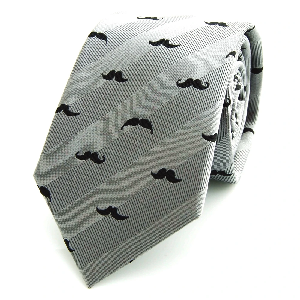 

T-F006A Men's Mustache Moustache Stripe Grey Silk Necktie - whole sale