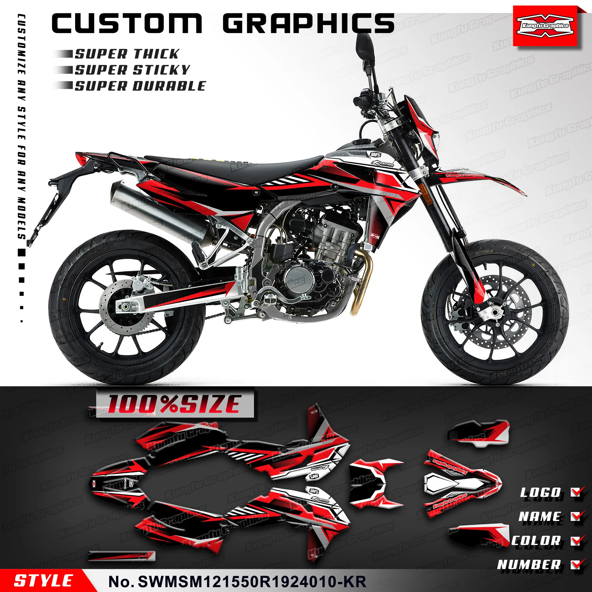 

KUNGFU GRAPHICS Motorcycle Graphics Vinyl Wrap for SWM SM500R SM125R SM150R SW150GY (CN) 2019-2024, SWMSM121550R1924010-KR