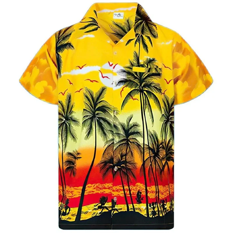 thumbnail image 1 of Camisas hawaianas con estampado de cocoteros para playa, camisas de moda para vacaciones en Hawái con estampado 3D para hombres, ropa de calle, blusa con solapa Y2k, 1 of 5