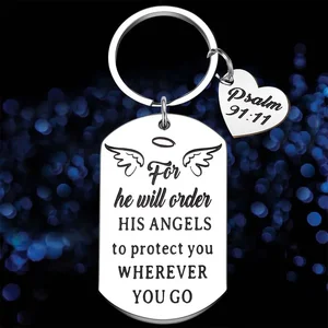 New Bible Verse Keychain Pendant Religious Faith Christian Gifts Key Chain He Will Order His Angels to Protect You