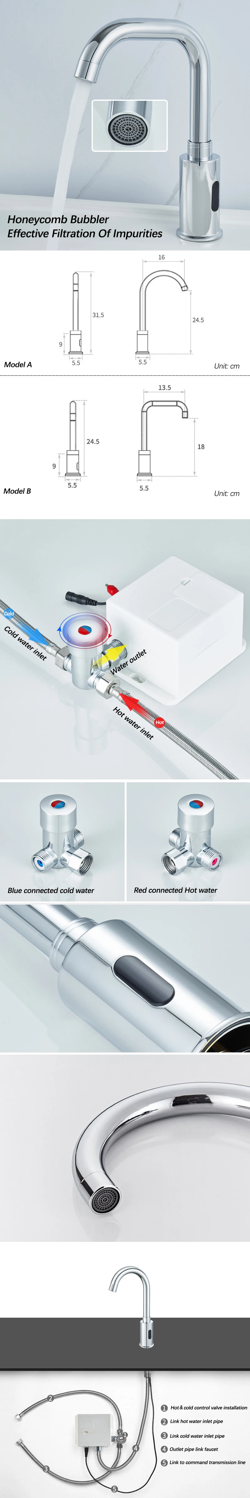 Description Picture 3 of itemAutomatic Infrared Induction Bathroom Basin Faucet.Chrome Smart Sensor Sink Faucet.Touchless Cold Hot Water Mixer Tap Crane.