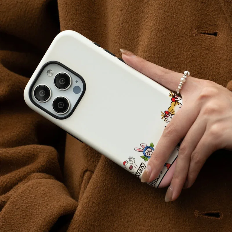 Cartoon Lovely Girl 2-in-1 Protective Phone Case with Film Shell