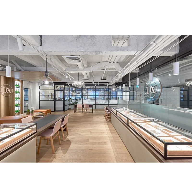 커스텀 트렌디 스테인레스 스틸 가구 LED 조명, 나무 잠금 가능 쥬얼리 샵 쇼케이스, 커스텀 유리 주얼리 디스플레이 캐빈