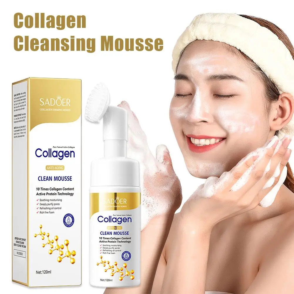 SADOER Collagen Facial Cleanser Mousse Deep Cleansing Skincare Moisturizing Firming Face Wash Foam Cleanser Skin Care Products facial cleanser