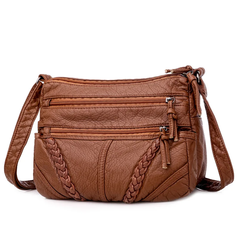 Vintage einfarbige Umhängetasche Retro Umhängetasche Damen handtasche weiche Ledertasche – Detail 8