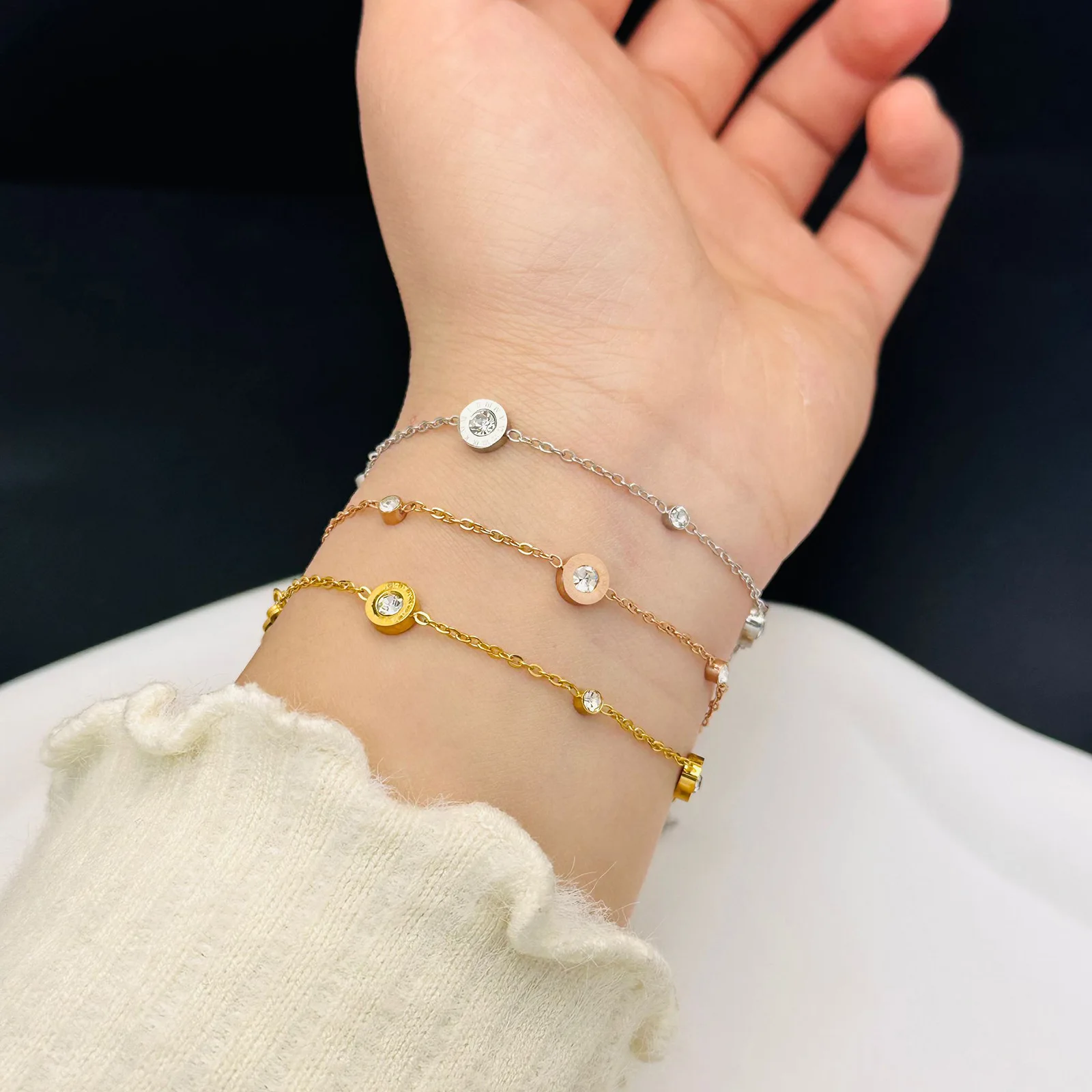 Stainless Steel Roman Numerals Crystal Bracelet for Women Hand Chain Jewelry bracelet jewelry