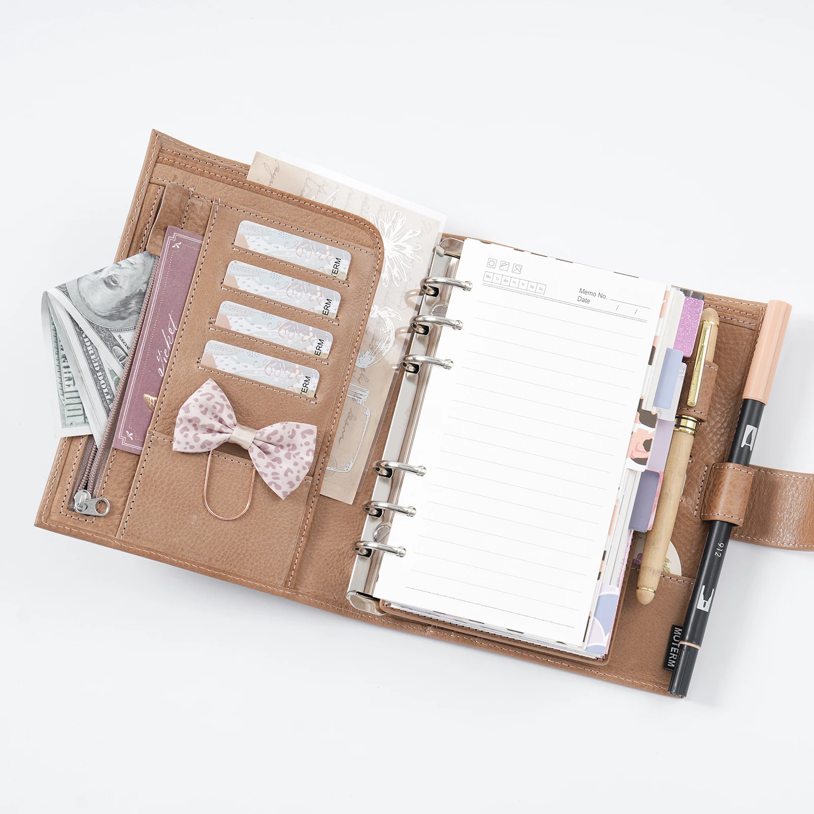 Moterm Full Grain Veg Tan Leather Personal Size Luxe 2.0 Rings Planner Notebook with 30MM Rings Agenda Organizer Diary Journal 4