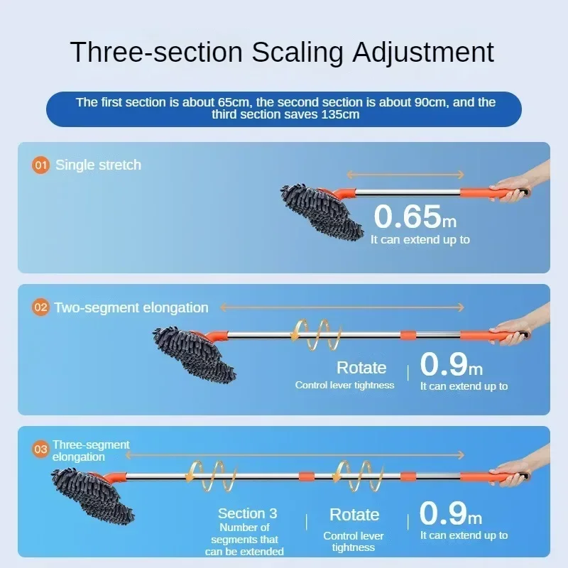 Rotating Double Brush Head Car Wash Mop Auto Supplies Three-Section Telescopic Mop Roof Window Cleaning Maintenance Accessories 3