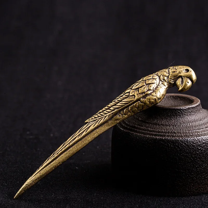 1Pc Vintage Copper Parrot Shape Tea Knife Brass all hand cone puer cake manual parrot tea opener kung fu tea accessories