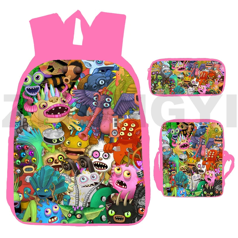 

Нейлоновая женская сумка на плечо, школьный ранец с 3D-принтом «Мой пение монстров» для видеоигр, студентов