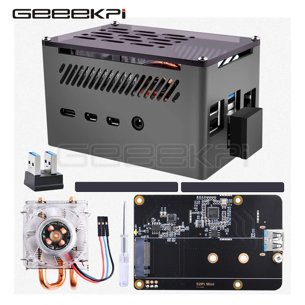 Geeekpi-case de Tijolo de Alumínio com Concha Preta Mini Torre de Perfil Baixo Ventilador de Refrigeração para Raspberry pi Modelo b M.2 Sata Ssd