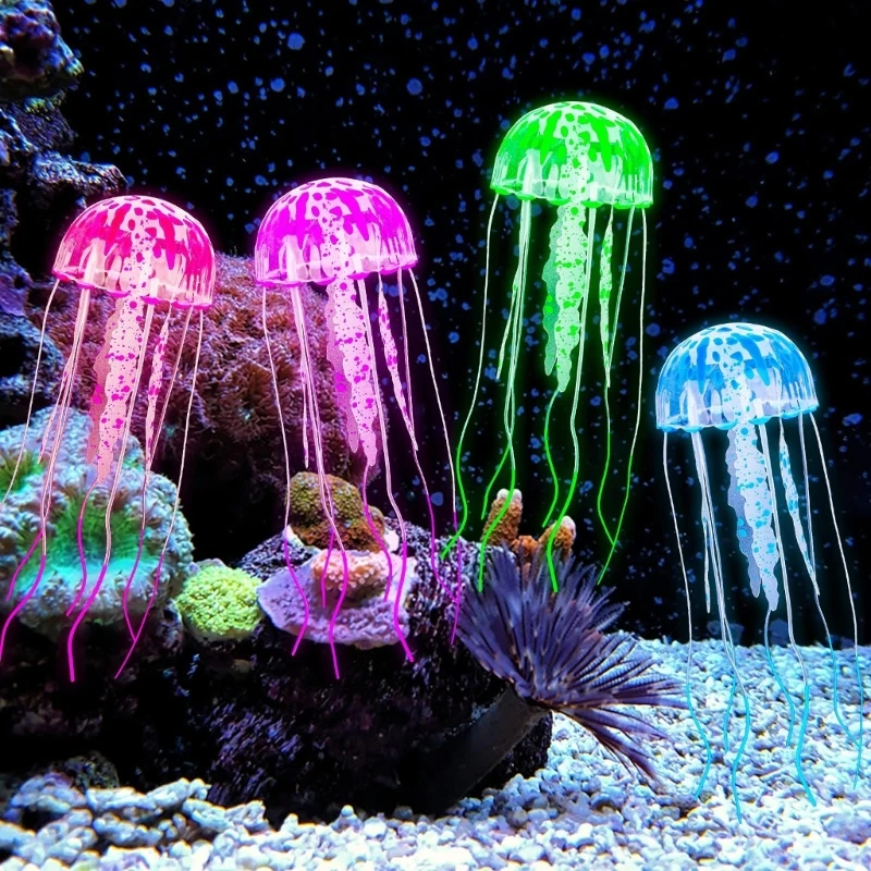 

4 Pcs Floating Aquarium Toy Decorative FishTank Accessories Swim Jellyfish Shape Toy Glowing Fish Tanks Decorations