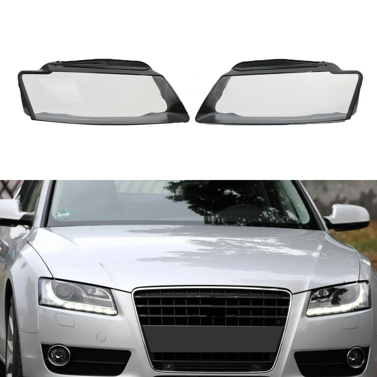 

2Pcs Car Headlight Headlamp Len Frame Shell Clear Lampshade Cover for Audi A5 08-11