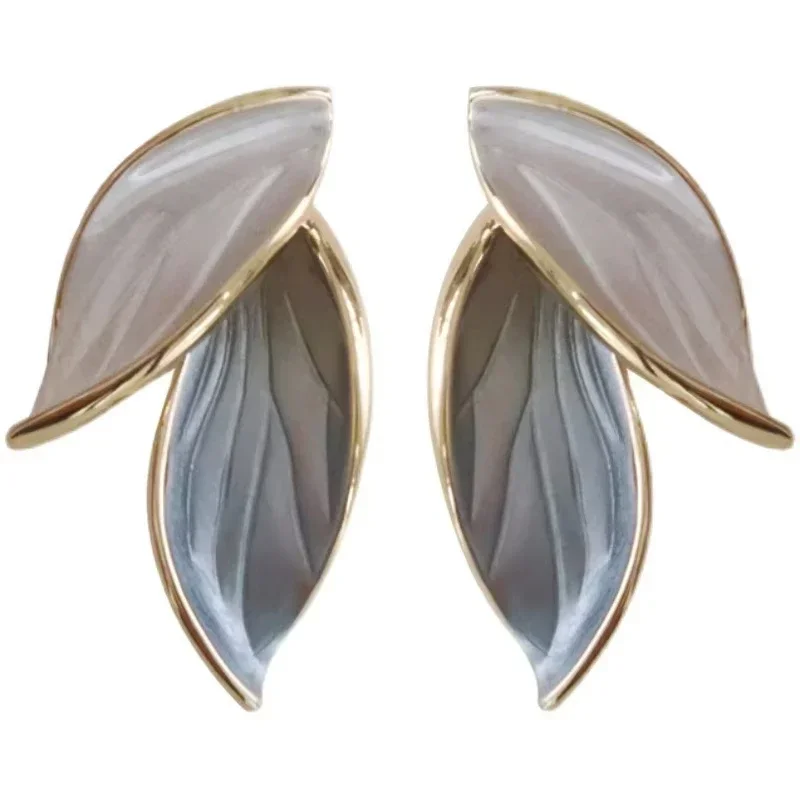 Esther Elegant Grey Leaf Stud Earrings 6