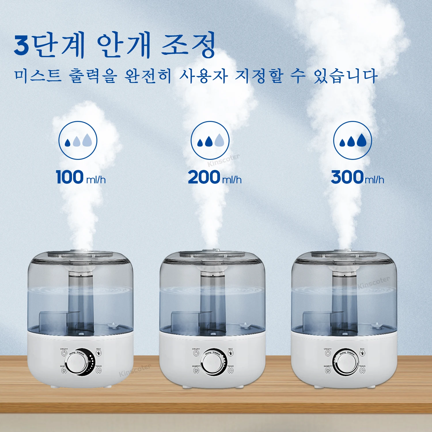 KINSCOTER 3L 공기 가습기 전문 대용량 가정용 가습기 식물 미스트 아로마 디퓨저 리모컨 타이머 부착 KINSCOTER 3L Air Humidifier Professional Large Capacity
