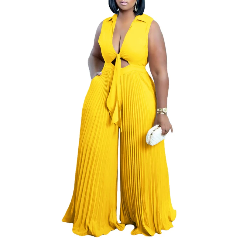 

Jumpsuit Women S-3XL Sexy Party Club Romper Ruffles Halter Sleeveless Solid Wide Leg Office Lady Wholesale Dropshipping
