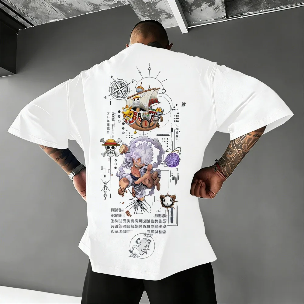 2026 Sommer Herren Neues One Piece Luffy Anime Print T-Shirt, 100% Baumwolle, Modisches Kurzarm-Shirt