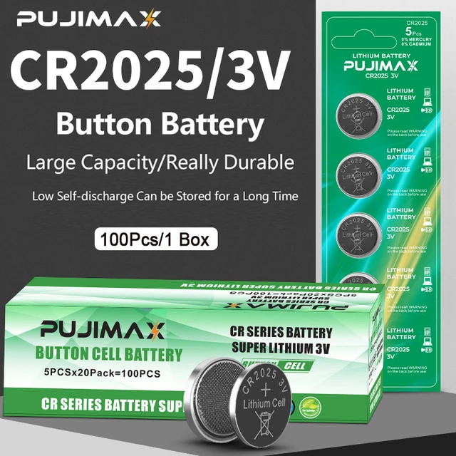 PUJIMAX 100Pcs CR2025 Battery 1 Boxed 3V Lithium Coin Battery For Watch  Calculator Weight Scale Electronic Product Accessories - AliExpress