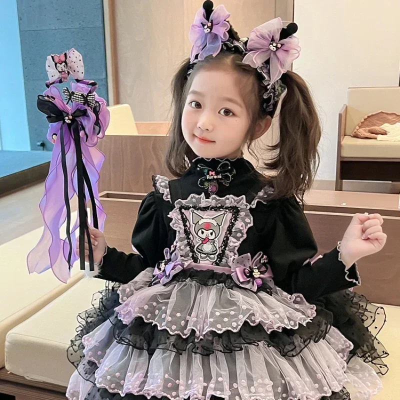 Halloween Sanrio Kuromi Children Dress Cartoon Lolita Princess Dresses Suit Summer Party Sweet Girl Birthday Gifts