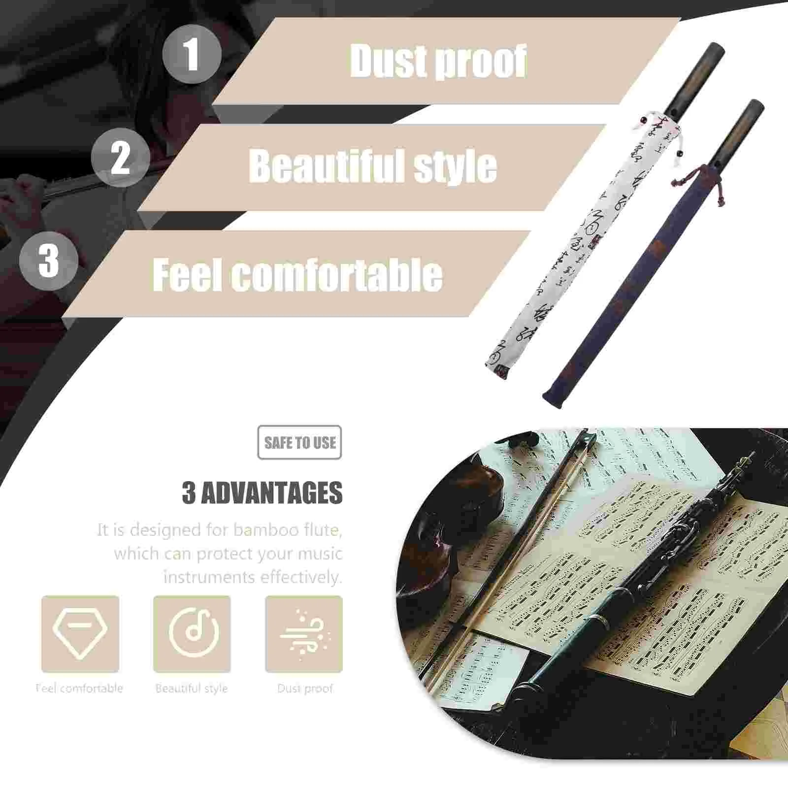 2 Pcs Bamboo Flute Protection Bag Storage Holder Fitting Supply Protective Thickened Cotton Linen Container
