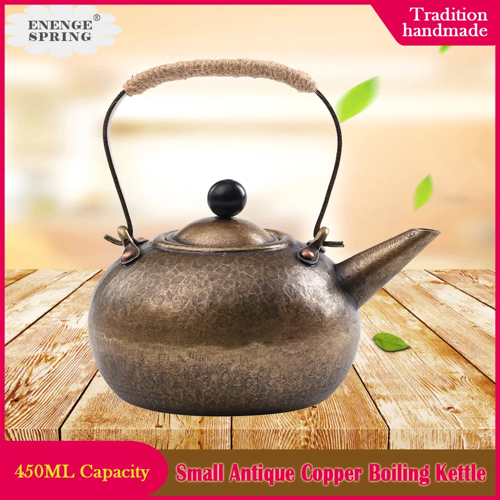 

450ML Handmade Copper Tea Pot Retro Boiling Kettle Thickened Red Copper Pot Warm Wine Jug For Home Kitchen