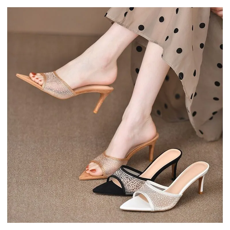 Square Toe Fish Mouth Heel Sandals Open-Toe Sandals Square Toe Slippers Women 35-42 7.5cm