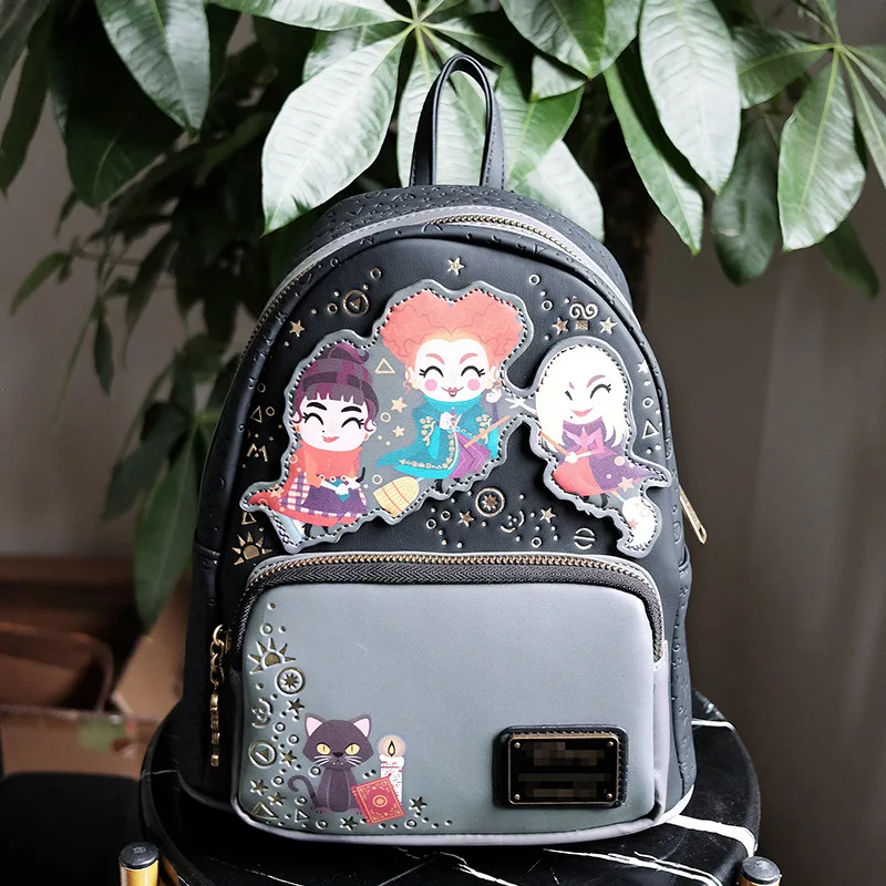 

Disney Loungefly Hocus Pocus Chibi Faux Leather Mini Backpack Winifred, Mary, and Sarah and The Loveable Cat Thackery Binx