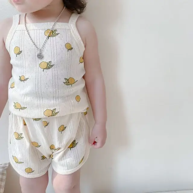 Girls Summer Clothes Sets New Baby Sleeveless Tops Shorts 2 Pieces Suit Girls Square Collar Clothing Set Kids Cotton Clothes 2