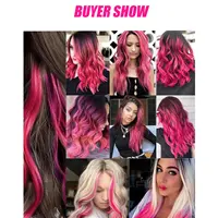 Extensions de cheveux synthétiques colorées à clips, 5 pièces, Extensions de cheveux colorées arc-en-ciel pour femmes et filles 6