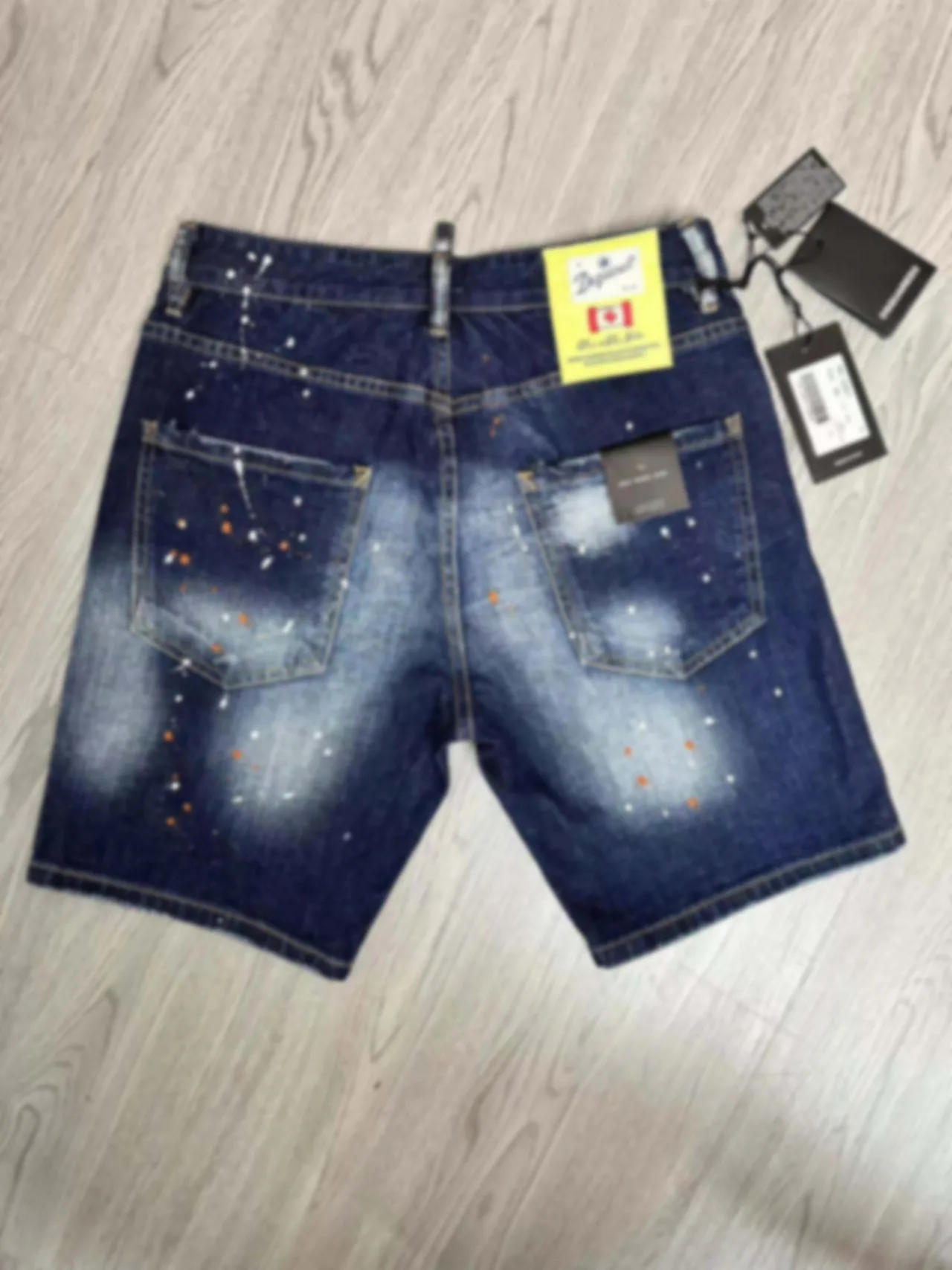 2024 Summer New Five Piece Pants Fashion Men's Washed and Worn Hole Patch Printed Slim Fit Micro Elastic D2 Jeans Shorts Men's