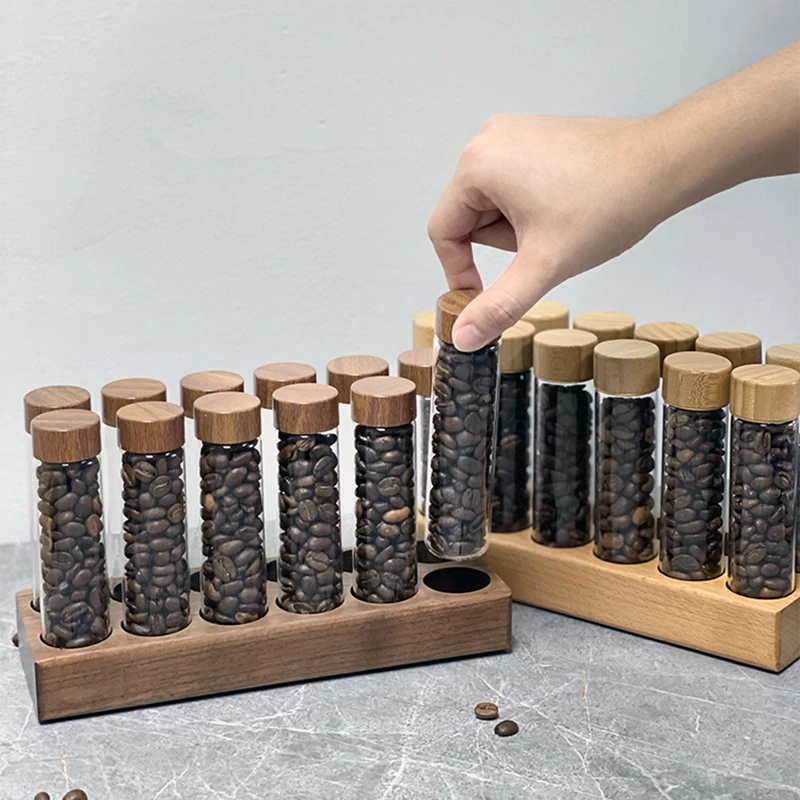 Glass Coffee Bean and Tea Storage Tube - Espresso Accessory and Barista Tool Gift Set