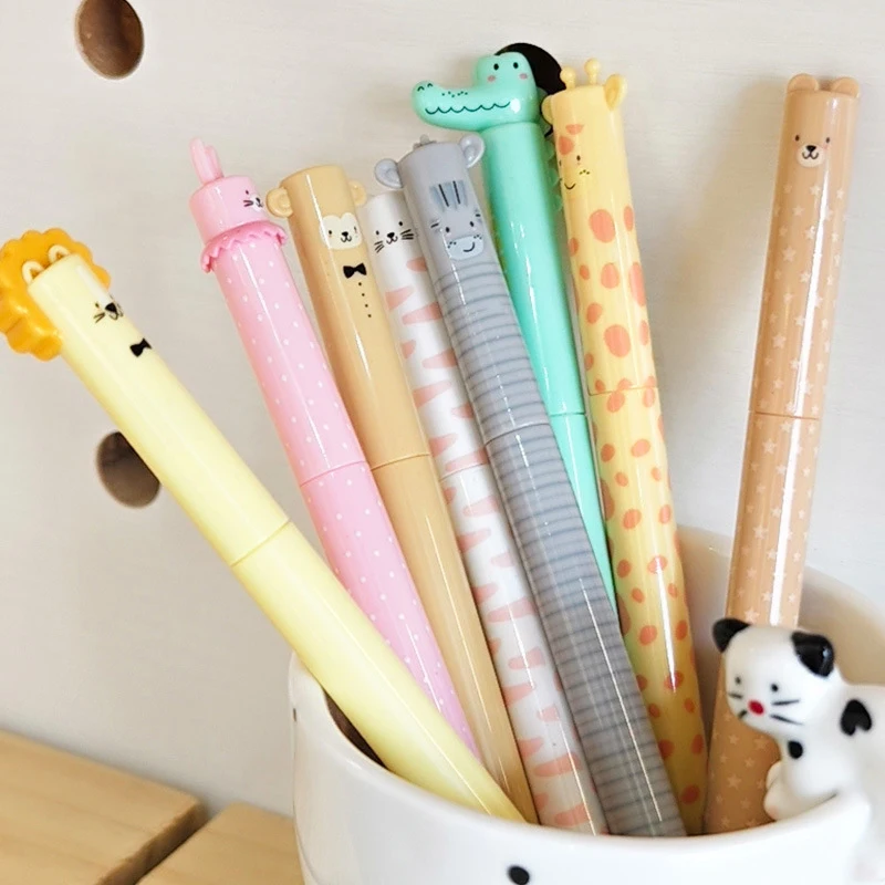 4/8Pcs 부드러운 쓰기 내구성 펜 귀여운 동물 지울 수있는 젤 펜 세트 학교 사무실 저널 생일 및 휴일 선물