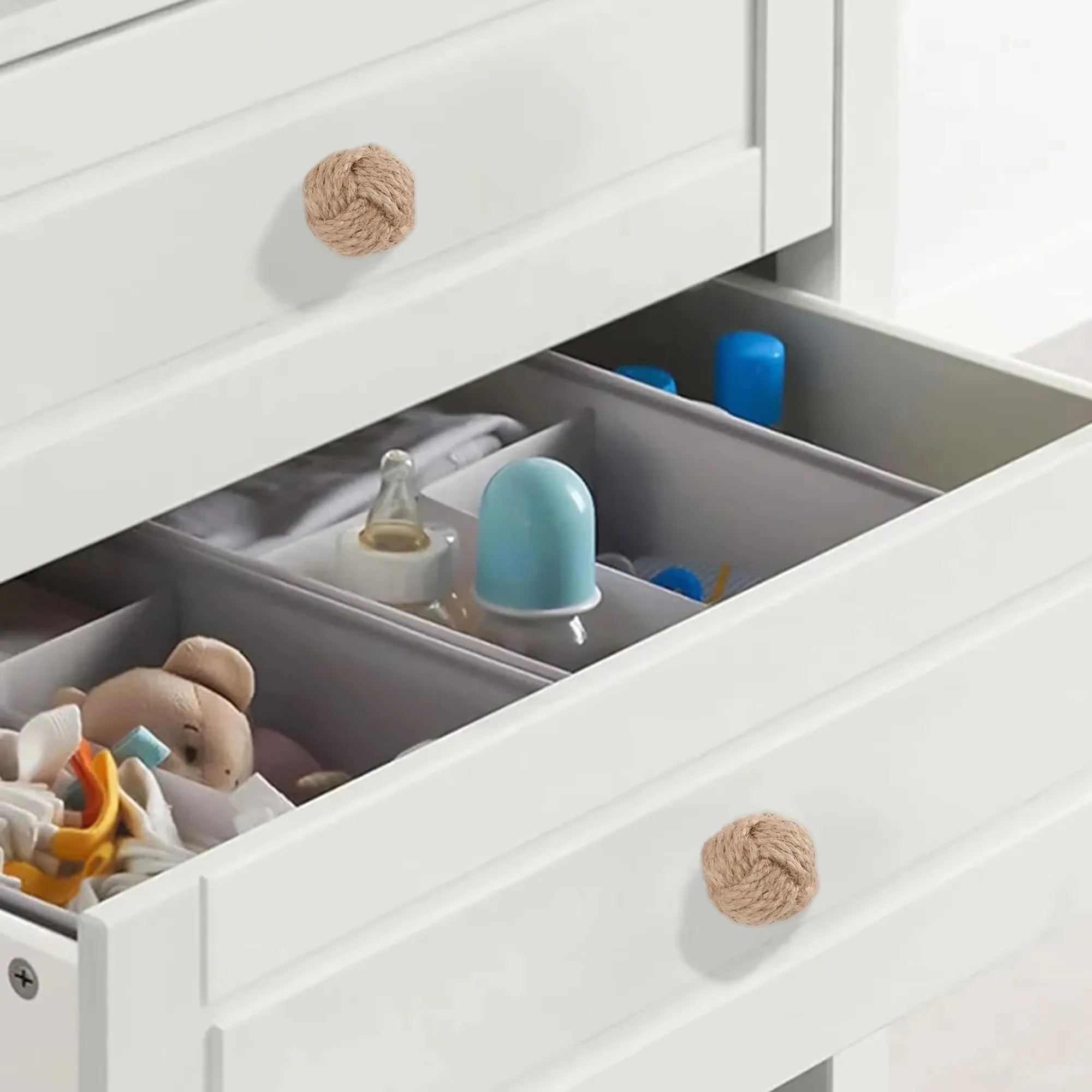 Hemp Rope Drawer Knobs Round Handmade Cabinets Dresser Handles Wood Kitchen Cupboard Wardrobe Door Pulls Furniture